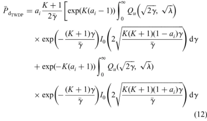 Fig. 1 shows the complementary ROC curves for ED-based spectrum sensing over TWDP fading channels for the range of K and Δ values speciﬁed in Table 1