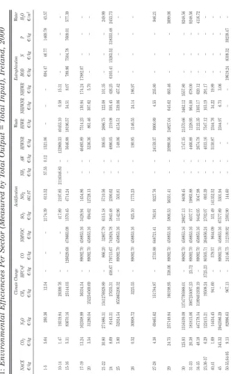 Table A1: Environmental Efficiencies Per Sector (Measured by Total Output = Total Input), Ireland, 2000