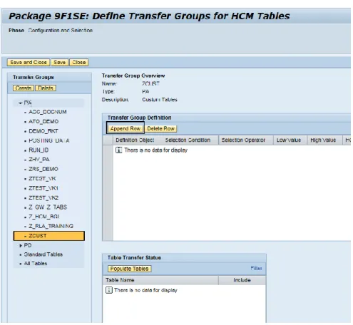 Figure 7: Selecting the transfer group to create a definition 