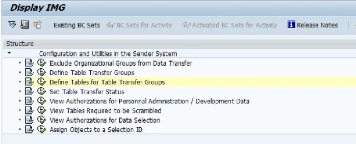 Figure 23: The SAPGUI Screen to Execute the Activity Define Tables for Table Transfer Groups 