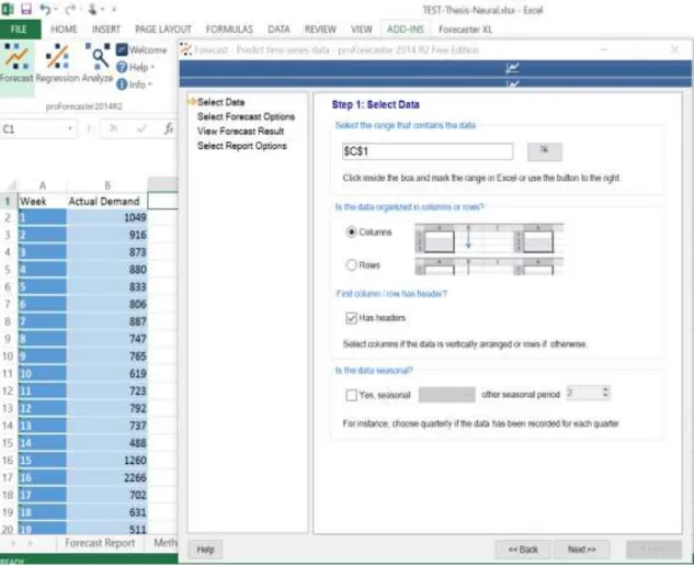 Figure 3.1. Screenshot for Data Selection in Excel 