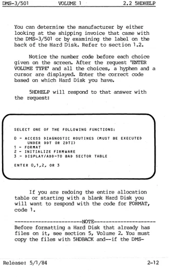 table or code will starting with a blank Hard Disk you want to respond with the code for FORMAT, 1
