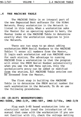Table: 1) enter all numbers from the Master, 2) login each workstation and run MACHINE once for each station