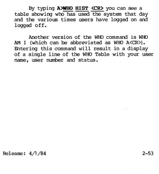 table showing and logged who has used the system that day the various times users have logged on and off