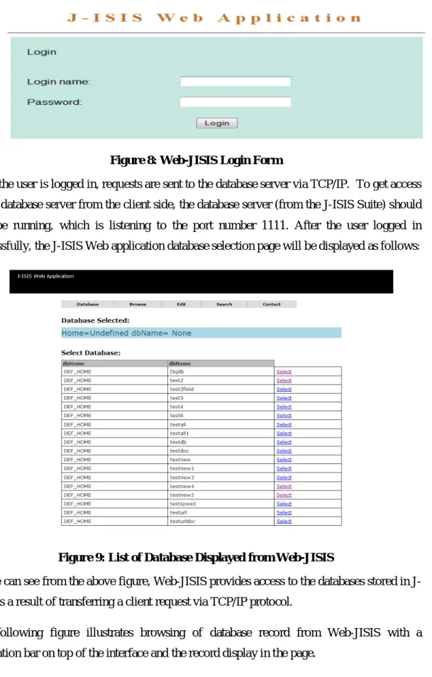 Figure 9: List of Database Displayed from Web-JISIS 