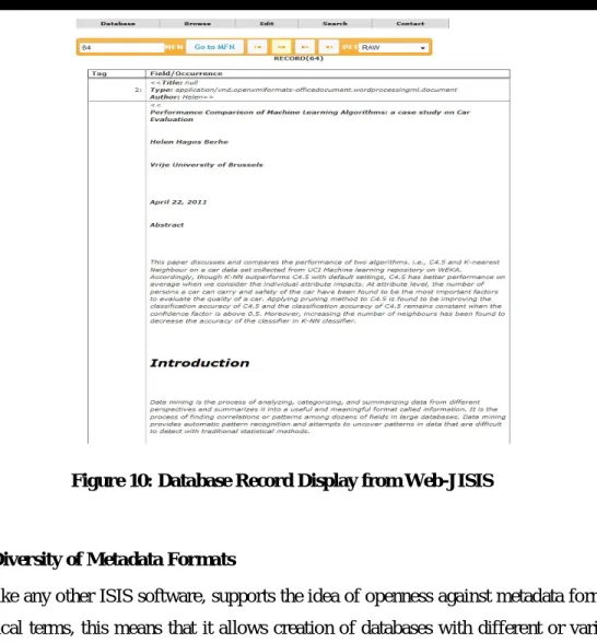 Figure 10: Database Record Display from Web-JISIS 