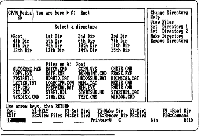 Figure 6.7 CP/M-media File Directory submenu. 