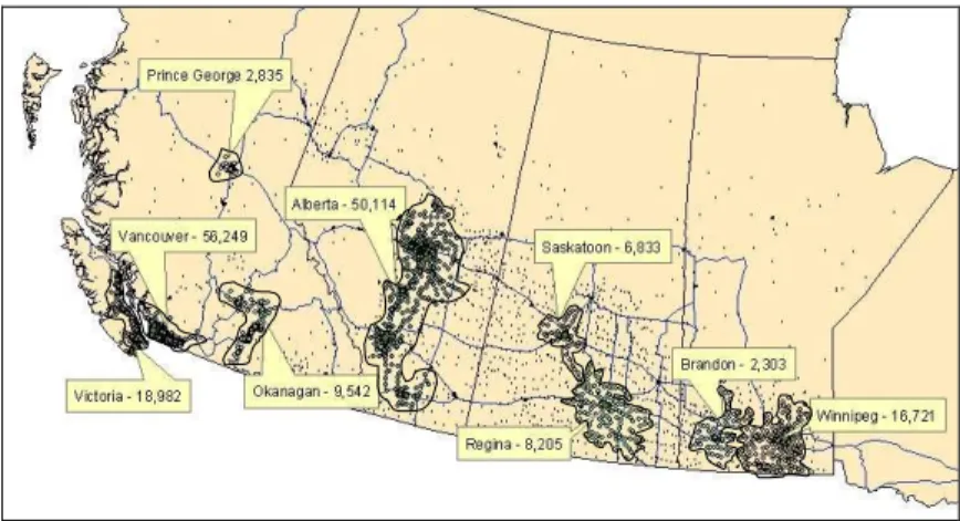 Figure 7. Result of Clustering Population Counts of Western Canada 