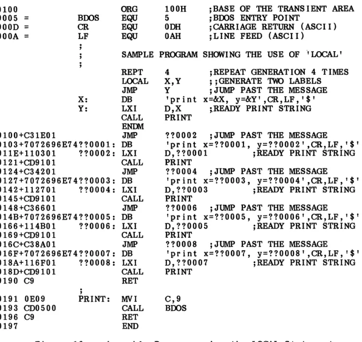 Figure  16a.  Assembly  Program  using  the  LOCAL  Statement.  print  x=??0001,  y=??0002 