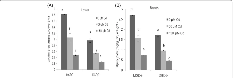 Table 1 Lipid concentration (mg g-1 dry wt) of leaves and roots of almond seedlings exposed to two concentrations ofcadmium