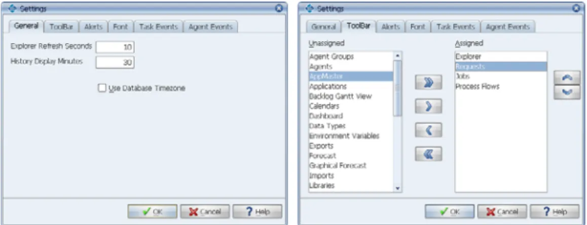 Figure A. The General and ToolBar tabs of the Settings window.