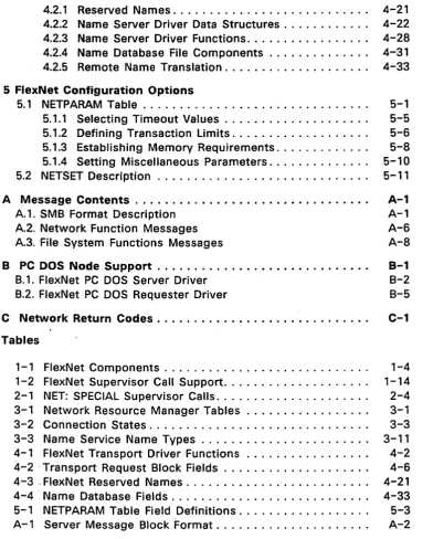 Tables 1-1 FlexNet Components. . . . . . . . . . . . . . . . . . . . . . . . . . . . 1-2 FlexNet Supervisor Call Support