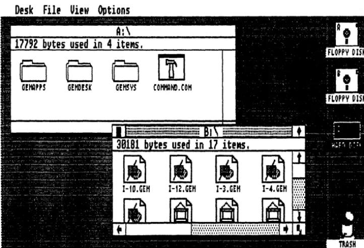 Fig. 1-1. GEM Desktop with two active floppy disk drives and one active hard disk drive