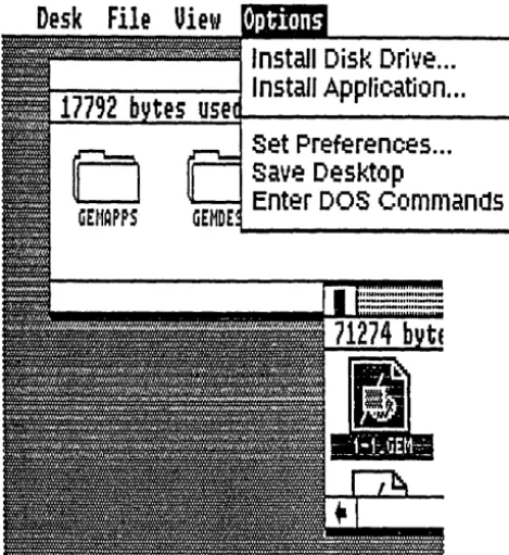 Fig. 1-11. When the pointer makes contact with the Menu Bar, a drop-down menu is displayed