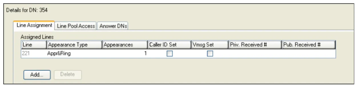 Figure 4   Line Access - Line Assignment tabbed panel - Assigned Lines table