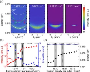 Fig. 5. (a) Momentum-resolved photoluminescence spectra at different excitation powers