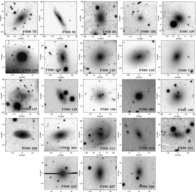 Figure A1. Logarithmic scale R images of FS90 galaxies with new radial velocities. North is up and east is to the left