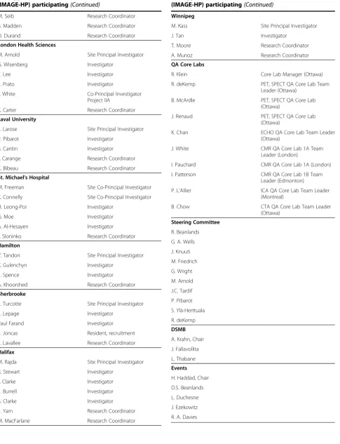 Table 3 Imaging Modalities to Assist with GuidingTherapy and the Evaluation of Patients with Heart Failure(IMAGE-HP) participating (Continued)