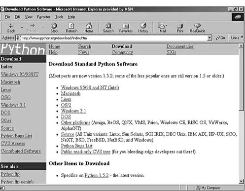 Figure 1.1. Python's download Web page is the place where you can get the latest Python releases.