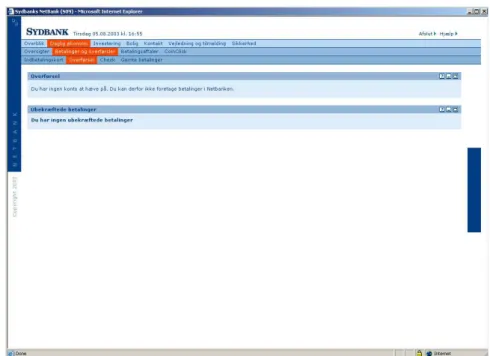 Illustration 16 Screen dump of page 8. After re-log on the user is met with this message: “You do not have an account to withdraw from