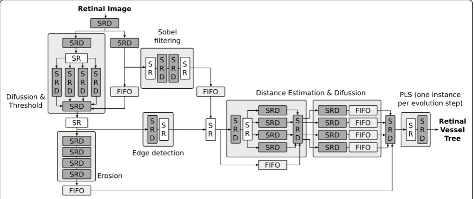 Figure 7 Retinal vessel tree extraction algorithm mapped in Ambric Am2045 device