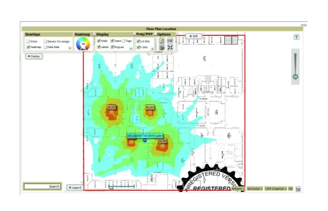 Figure 2. VisualRF’s heat map view depicts the strength of the RF coverage in each location.
