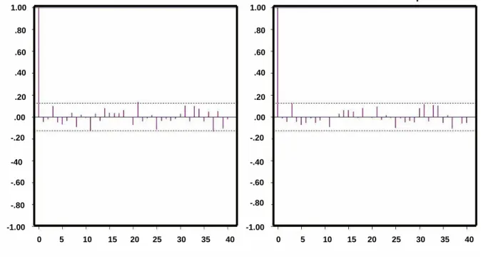 Figure 3.9: ACF plot of absolute value and squares of GARCH model for data set I