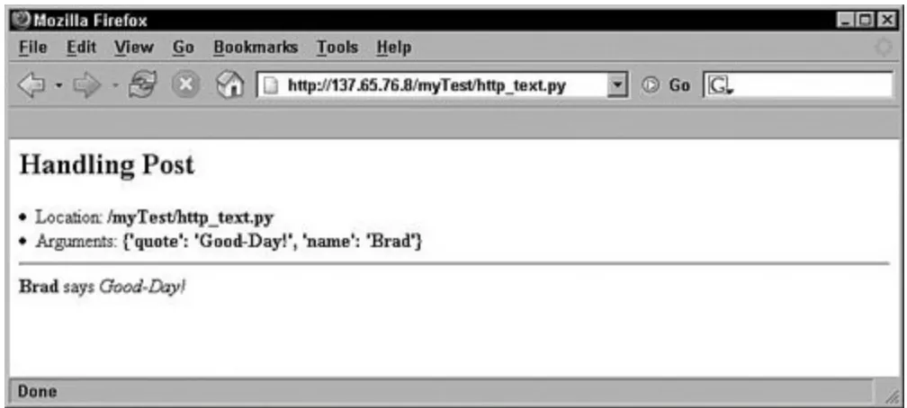 Figure 10.9. Output HTML page created by http_post_serv.py code.