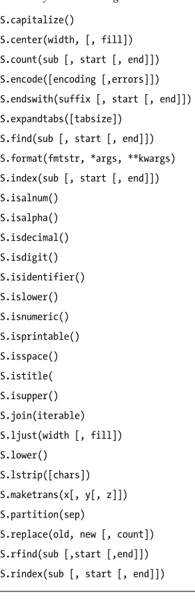 Table 9. Python 3.0 string method calls