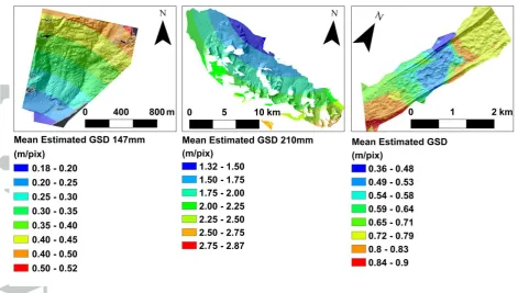Figure 9: Estimated GSD for all sites calculated with estimated IO and EO information from Photoscan (color figure available in online version)