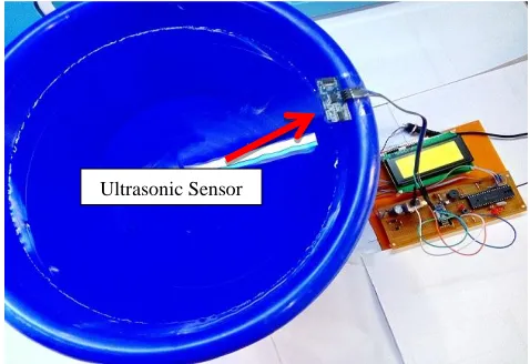 Figure 6.  The sensing of water level in reservoir using ultrasonic module  