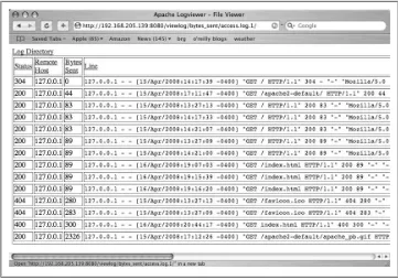 Figure 11-6. Django Apache log viewer—bytes sent order