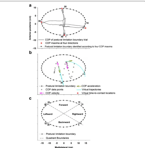 Fig. 2 acounter-clockwise manner to quantify the spatial orientation of his VTC (VTC (limitation boundary (the COP data pointThe virtual trajectory is linear if the COP data pointis zero (e.g., shown here intersecting with the postural limitation boundary 
