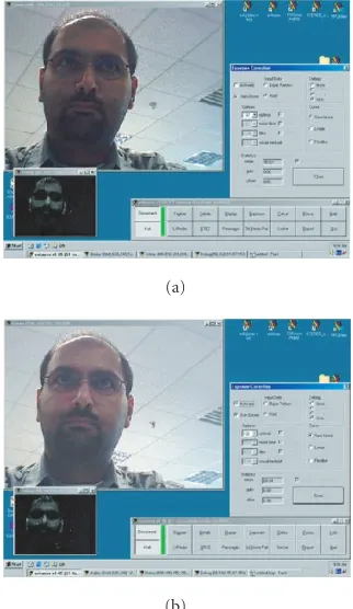 Figure 9: Framework interface for STV6500-E01 EVK 502 VGAsensor: (a) before and (b) during real-time skin dependent exposurecorrection