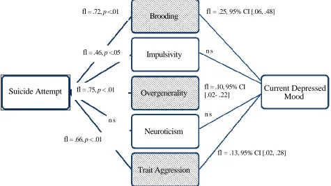 Figure 1 Direct and Indirect Relationships between Recent Suicide Attempts and Current Low Mood 