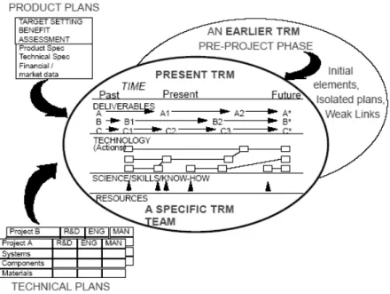 Figure 2.8 - Links between product plans and technical plans in TRM (EIRMA,  1997) 