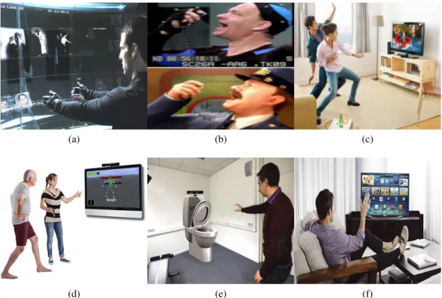 Figure 1.1: Action recognition and motion tracking applications: (a) A clip from the Minority Report movie which features a “Pre-Crime” police unit that predict crimes before they are committed