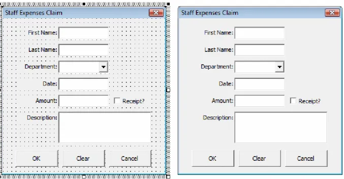 Fig. 9 The finished UserForm in design view (left) and in use (right). 
