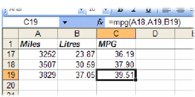 Fig. 6 Calculating fuel consumption with a custom function. 