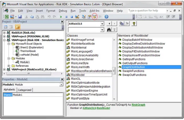 Figure 24 Visual Basic Object Browser    Appendix  The document to this point contains all of the information you need to get started with VBA for @RISK.  This appendix contains extra information, some of which is rather technical, that might come in handy