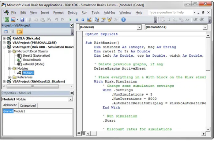 Figure 3 Visual Basic Editor    As you can see in the figure, the selected file contains a module. You will write all of your code in  modules. (Actually, there are exceptions to this, but they aren’t discussed here.) By default, a file  doesn’t contain a 