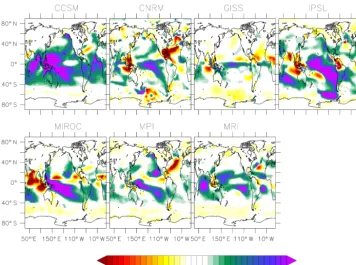 Figure 5. Maps of annual-mean outgoing longwave feedback term (OLWet al., 2012), the direction of change in OLW7 PMIP3 models discussed in the text