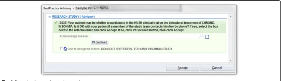 Fig. 2 Example of research recruitment alert