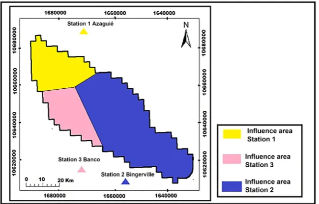 Figure 5. Influence area of rainfall. 
