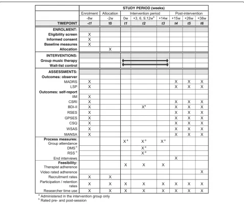 Fig. 2 Standard Protocol Items: Recommendation for Interventional Trials (SPIRIT) diagram of assessments at enrolment, allocation, 3-weeklyScale,sessions, post-intervention, 3-month and 6-month time points