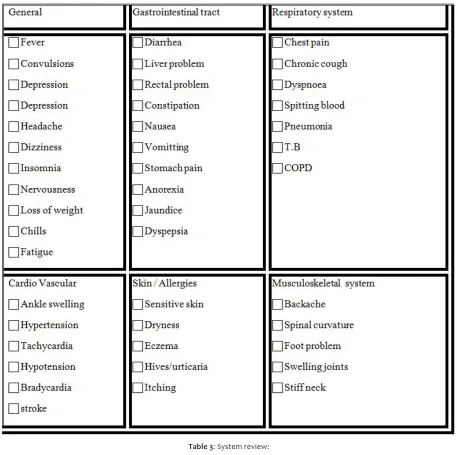 Table 3: System review: