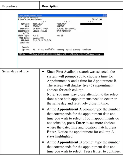 TABLE 2.  Step by step booking a physician and ancillary linked appointment Procedure Description