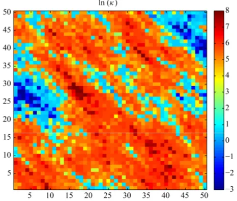 Figure 2. Natural logarithm of 50 × 50 true permeability field. 