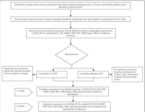 Figure 1 Patient flow. CIRS-G, cumulative illness rating scale for geriatrics; EFIP, evaluative frailty index for physical activity; GPE, global perceivedeffect; GPT, geriatric physical therapist; LAPAQ, LASA physical activity questionnaire; modified GUG, modified get up & go test; NRS fatigue, nu-meric rating scale fatigue, PSC, patient specific complaints; PT, physiotherapist; SF-36, short form 36; WS, walking speed; 6MWT, 6 minutewalking test.