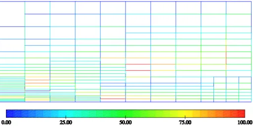 Figure 5.12: Estimated errors on the faces of the final mesh with 209 cells (given as percentage of the maximum estimated error on that mesh)